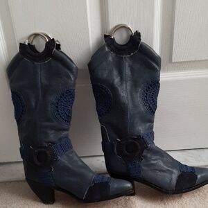 El Vaquero Vintage Women's Blue Leather Boots Size 39
